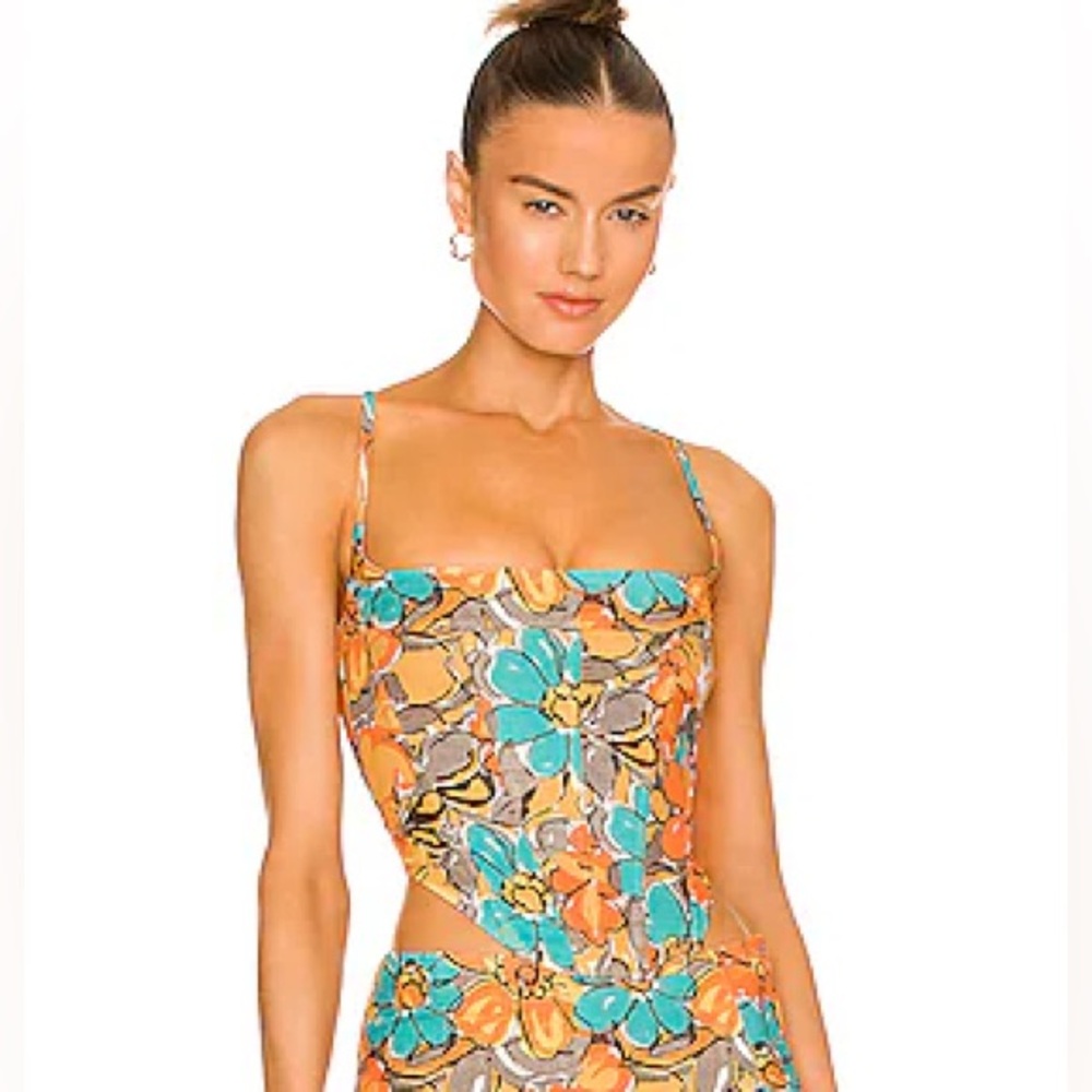 Miaou V Corset Top in Parisian Flower Orange